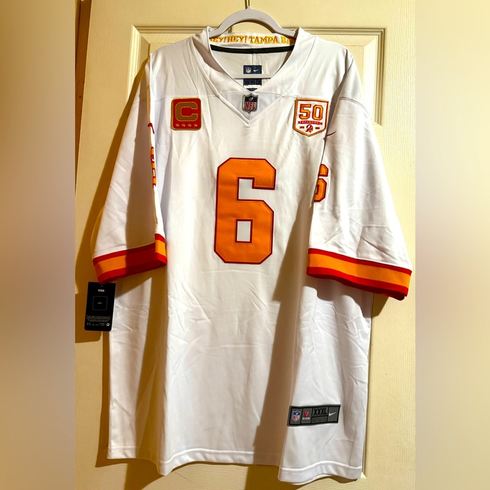 Men's White and Orange Bucs Sports Jersey